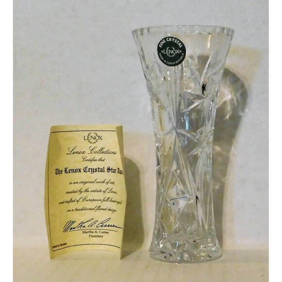 Lenox Fine Cut Crystal Star 6" Bud Vase Glass Fan Pinwheel Pattern Base NEW - Picture 1 of 5